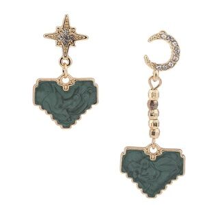 *NOVALIE* Gold x Green Pixel Heart Design Earrings